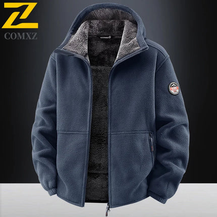 COMXZ Plus Size New Jacket Classic Hooded Travel Thickened Warm Coat Premium Fleece Camping Windproof Autumn Winter Garment