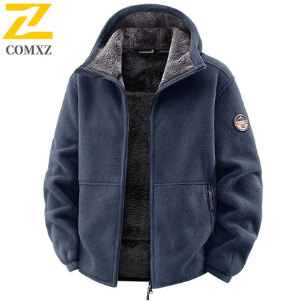 COMXZ Plus Size New Jacket Classic Hooded Travel Thickened Warm Coat Premium Fleece Camping Windproof Autumn Winter Garment
