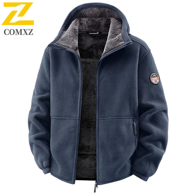 COMXZ Plus Size New Jacket Classic Hooded Travel Thickened Warm Coat Premium Fleece Camping Windproof Autumn Winter Garment