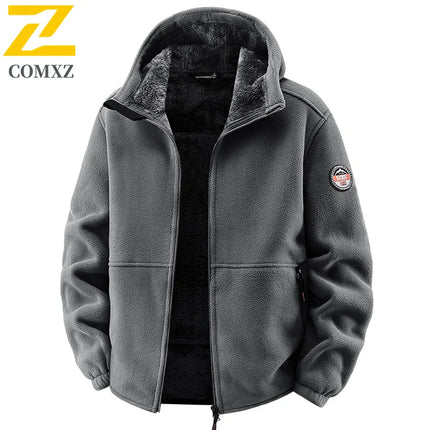COMXZ Plus Size New Jacket Classic Hooded Travel Thickened Warm Coat Premium Fleece Camping Windproof Autumn Winter Garment