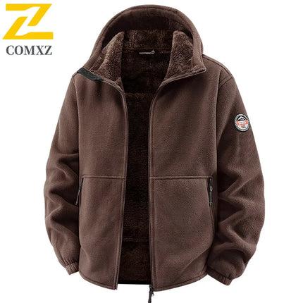 COMXZ Plus Size New Jacket Classic Hooded Travel Thickened Warm Coat Premium Fleece Camping Windproof Autumn Winter Garment